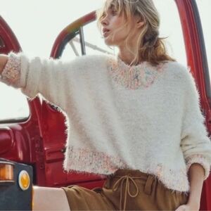 #200- Free People Stardust Pullover Sweater in Dove Combo